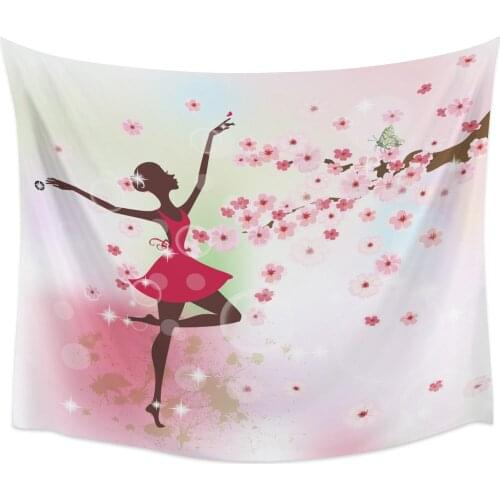 Ballet Dancer Pink Flower Tapestry Wall Hanging Room Wall Cloth Carpet Dorm Tapestries Art Home Decoration Accessories