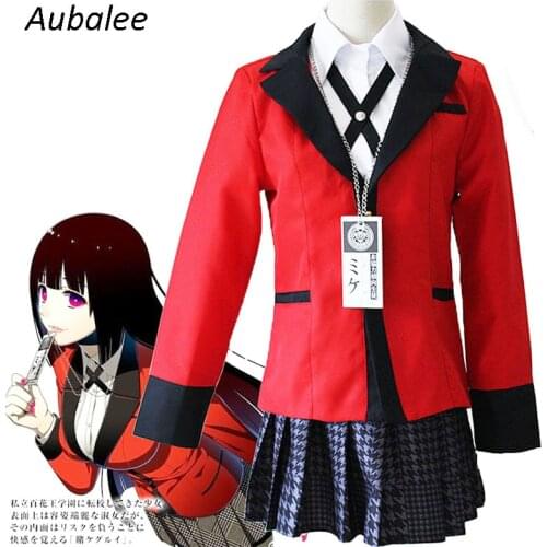 Anime Kakegurui Jabami Yumeko Cosplay Costumes Wigs Women Japanese School Girls Uniform Yumeko Jabami Coat Skirt Shirt Necklace