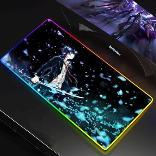 Mouse Pad Anime Blue Exorcist LED RGB Big Size XXL Gamer Anti-slip Rubber Pad Play Mats Gaming for RGB Keyboard Laptop Computer