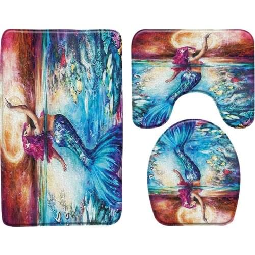 The Sea Cartoon Mermaid Oil Painting Bath Mat Anti-Slip Shower Water Absorption Bathroom Set Rug Floor Mat Bathroom Products
