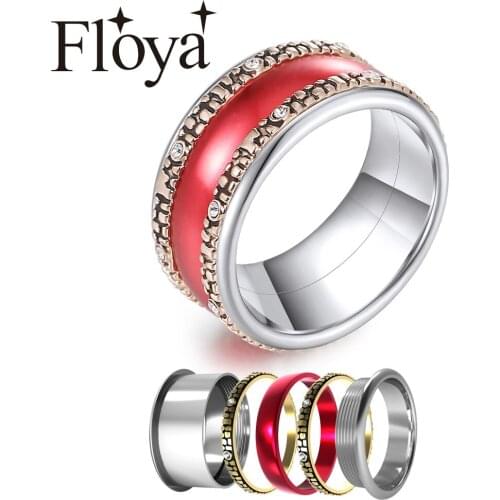 Floya Interchangeable Rings Set Red Color Women Wedding Band Fashion Stainless Steel Spiner Rings Femme Bague