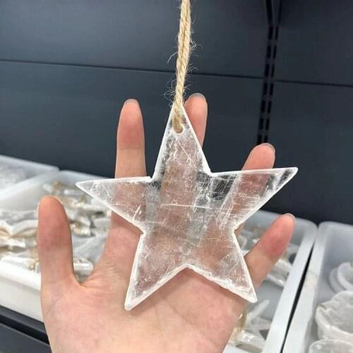 Natural Crystals Selenite Pentacle Quartz Gypsum Stone Reiki Healing Home Decor Raw Mineral Specimen Twine Hangs On The Wall