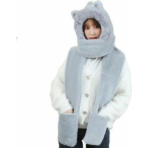New sequined cat scarf, hat, gloves, three-piece imitation rabbit fur scarf