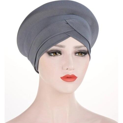 New Solid color forehead cross hijab bonnet muslim woman wrap head scarf turban hat ready to wear Inner hijabs Arab headdress