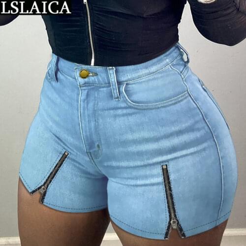Wholesale Womens Shorts High Waist Zipper Decorated Pockets Button Casual Shorts Women Solid Color Fashion Elegant Denim Shorts