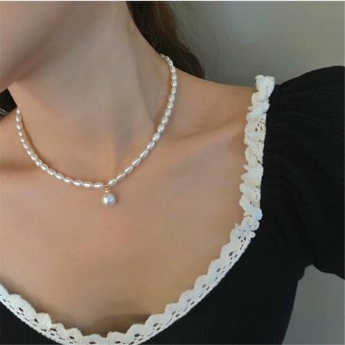 Real Freshwater Pearl Necklace Elegant Choker For Women Vintage Round Beads Chain Pendant 14K Gold Filled Jewelry Girl Gift