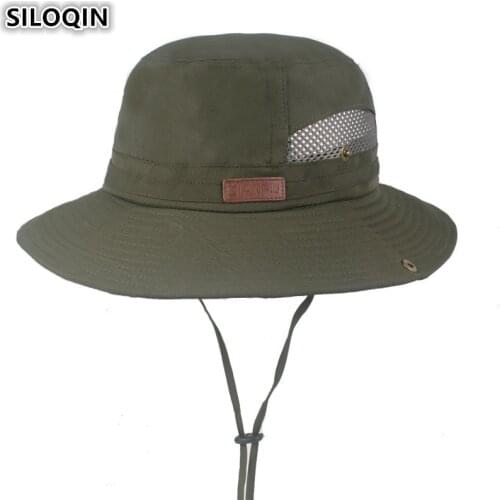 SILOQIN Summer Adult Mens Bucket Hats 2019 New Large Visor Mesh Breathable Womens Beach Hat Wind Rope Fixed Fashion Female Cap
