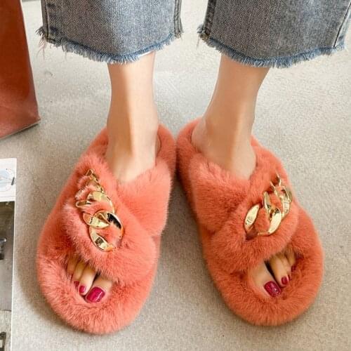 Fluffy Home Slippers Women Faux Fur Slippers Cozy Furry Slides Open Toe Slip on Soft Slippers House Floor Plush Warm Shoes 35-42