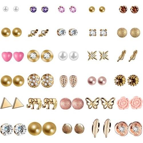 Mixed Styles Geometric Small Stud Earrings Assorted Earrings Set Multiple Earrings for Women and Girls (Style A, 30 Pairs)
