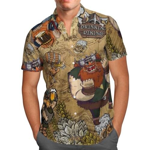 Viking Print Short Sleeve Shirts For Men Loose Cardigan Button Shirt Plus Size Hawaiian Style Summer 2021 Ventilated Shirt-9