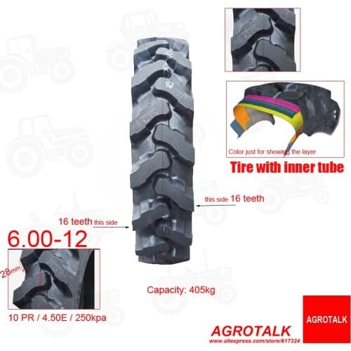 Agricultural tyre with inner tube, Size ：6.50-16 (herringbon tyre）/ 6.00-12 (tyre with inner tube)