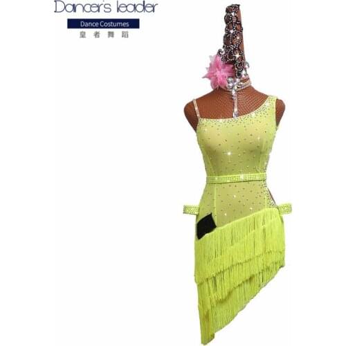 2020 new latin dance competition clothing oblique shoulder fringe dance skirt performance clothing performance clothing