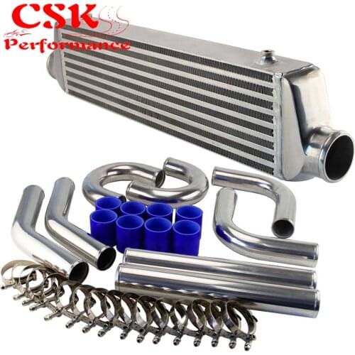 Universal 2.5" Inlet Front Mount Intercooler + 63mm Aluminum Piping Hose Clamps Kit DIY