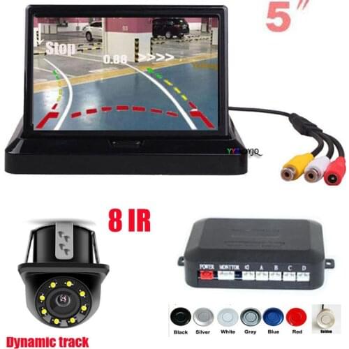 Car Parking Video Radar Sensor Detector Alarm System + 5" HD 800*480 Rearview Mirror Monitor + 8 IR Dynamic track Camera