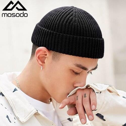 Mosodo Fashion Melon Skin Hat Winter Out Warm Knitted Hat Pure Color Lovers Hip Hop Cap Street Mens Warm Short Cold Hat