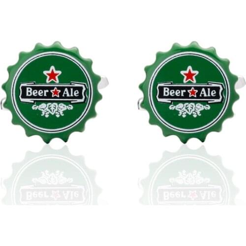 HYX Jewelry round Green beer bottle cap Brand Cuff Buttons French Shirt Cufflinks For Mens Fashion Cuff Links