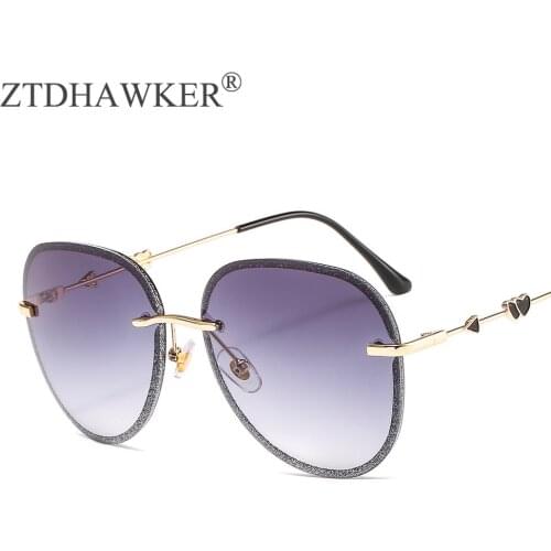 Color Crystal Cut-edge Frameless Glasses Big Frame Frog Mirror Women Sunglasses Gradient Lens