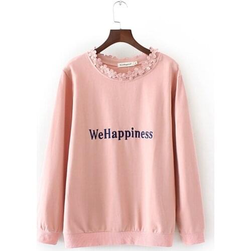 Plus Size XL-4XL Womens Letter Embroidery Hoodies Long Sleeved Pullovers