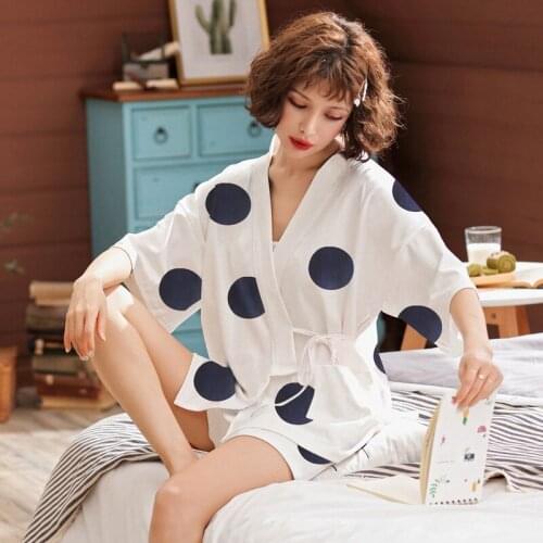 Women summer new style pure cotton kimono Japanese half sleeve shorts cardigan home wear thin style casual two piece pajama sets