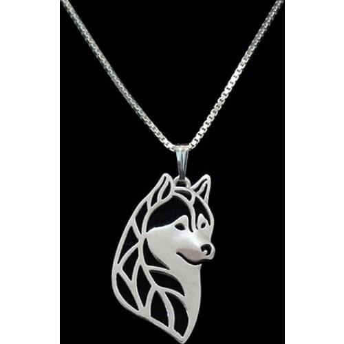 Gold & silver 1pcs Siberian Husky Head Necklace 3D Cut Out Puppy Dog Lover Pendant Memorial Necklaces Pendants Christmas Gift
