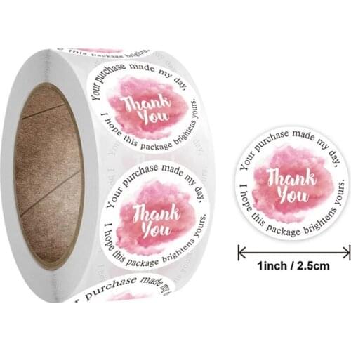 100-500 Pcs Pink Waterproof Thank You Stickers 1 Inch Business Scrapbook Label For Gift Envelope Sealing Stationery Sticker Roll