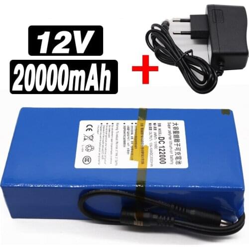 100% New Portable 12v 20000mAh Lithium-ion Battery pack DC 12.6V 20Ah battery +1 Charger