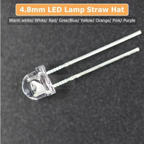 1000PCS NEW 4.8mm 0.5W 3.0-3.2V Straw hat LED White Super bright LED lamp Wide Angle Transparent LED Lamp Strawhat LED