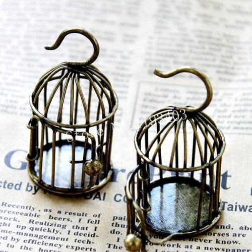 2 pcs Vintage Antique Bronze Hollow Bird Cage Handmade BirdCage Pendants- 48x28mm Handcaft DIY jewelry Findings