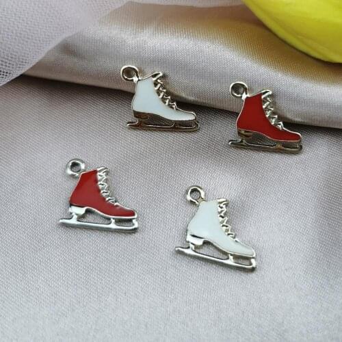 20 BULK Enamel Roller Skate Charm Creamy White/Red ICE SKATE Charm Pendant for Jewelry Finding 3D Hockey Figure Skate Charm K9
