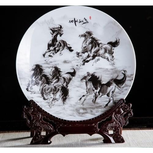 2020 HOME office meeting TOP Business decoration ART Mascot GOOD LUCK Success talisman porcelain 8 horses FENG SHUI ART Statue