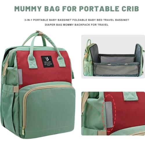 3-in-1 Portable Baby Bag Independent Insulation Warehouse Foldable Baby Bed Travel Bassinet Diaper Bag Mommy Backpack For Travel