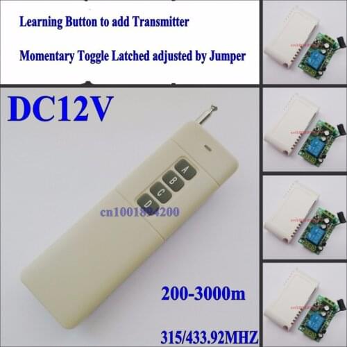 3000M RF Wireless remote control switch system 1 (controller)transmitter +4 receiver(switch)12V 10A each CH is independently