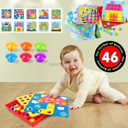 DIY 3D Puzzles Composite Picture Puzzle Button Art Color Matching Creative Mushroom Nail Kit Genius Art Kids Educational Toys