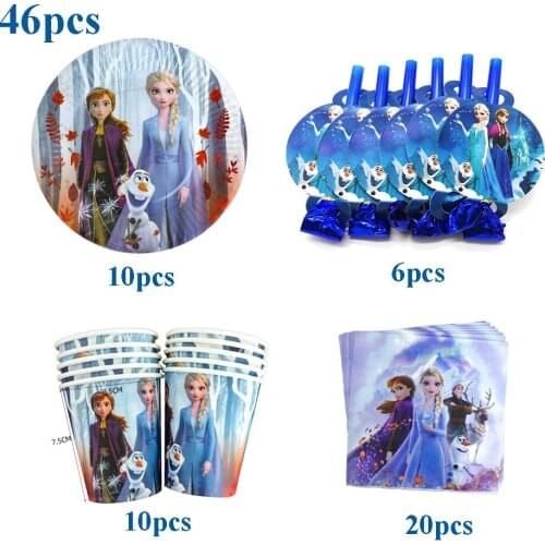 46Pcs/Pack Frozen Baby Shower Decorations Frozen Birthday Party Disposable Tableware Set Plates Napkins Cups Blowouts Supplies