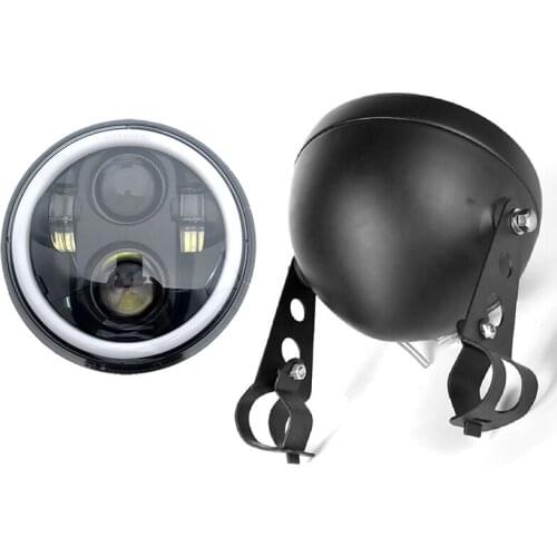 5-3/4" 5.75inch Motorcycle LED Projector Headlight DRL Amber Turn Signal with 5.75Inch Housing Bucket For Dyna Sportster Softail