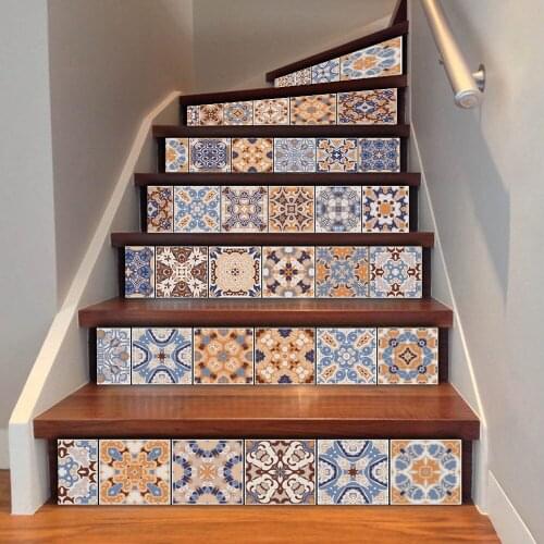 6pcs/set 18cm x 100cm Arabia Style Tile Stairs Decoration Wallpaper Art Pegatinas De Pared Home Decor Mural LT021