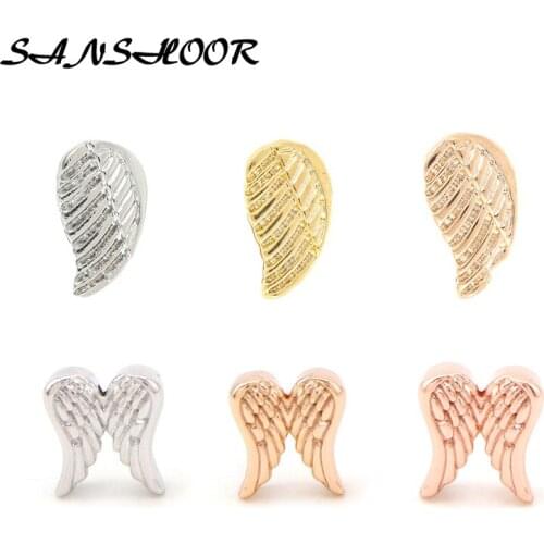 SANSHOOR Angel Wings Keys Keeper Slide Charms Fit Pu Leather Wrap Bangles Stainless Steel Mesh Bracelets For Women As Gifts 6pcs