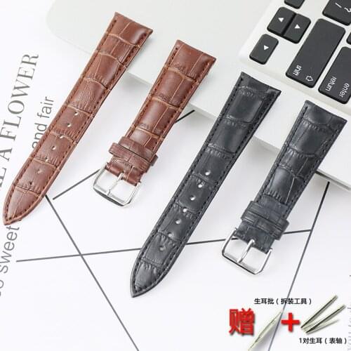 Watch accessories mens leather strap pin buckle 22mm for dw Tissot Longines ladies sports soft black leather strap