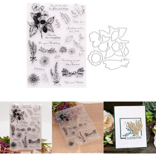 Wheat Flower Seal Stamp with Cutting Dies Stencil DIY Scrapbooking Embossing Photo Album Decor Paper Card