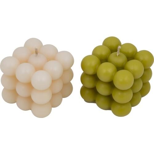 Inco Candle Dekorarif Square Bubble Candle Vanilla Scented-Cream and Green Color