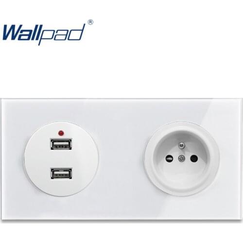 Wallpad L6 French Wall Socket With 2 x USB Charging Ports White Tempered Glass Panel