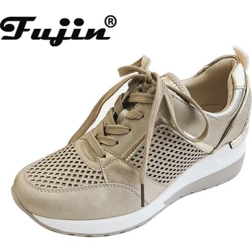 Fujin Super High Platform White Sneakers Spring Autumn Lace Up Leather Hollow Shoes for Women Vulcanized Shoes zapatos de mujer
