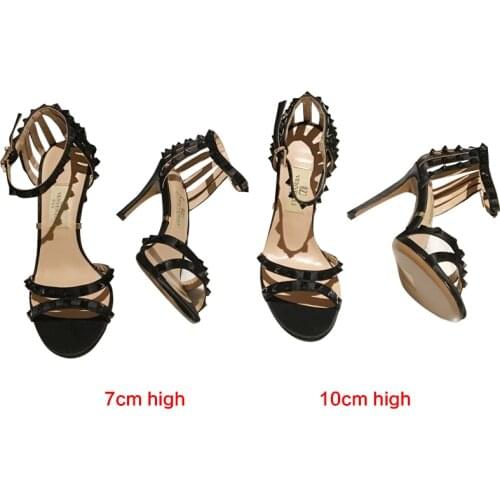 Italian vvl 2021 new womens shoes, big rivet Napa soft leather sheepskin lining 7cm high heels ranti-skid design high quality