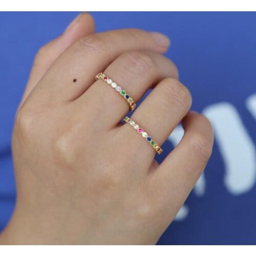 Cz engagement band ring Gold color 925 sterling siliver bezel set bands colorful cz fashion trendy finger rings