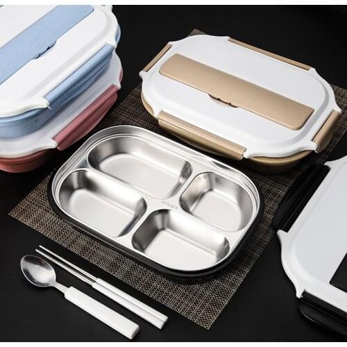 TUUTH 304 Stainless Steel 4 Grids Lunch Box Water Injection Insulation Portable LunchBox For Kids Picnic Office Workers School