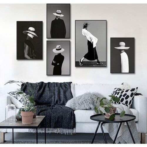 Fashion Women With Hat Painting Modern Canvas Posters And Prints Wall Art picture For Living Room Bedroom Decoration