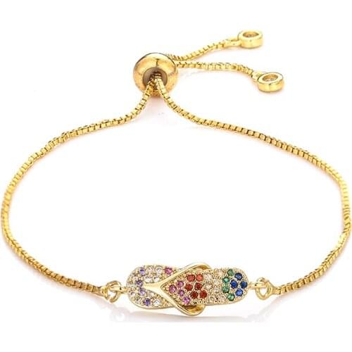 Fashion womens rainbow shoe bracelets jewelry gold cz colorful zircon bracelet bangle adjustable chain bracelet for women