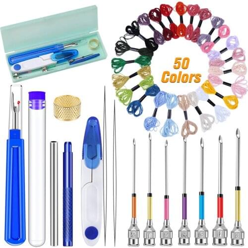 Nonvor Embroidery Kit Punch Needle Thimble Pipe Cross Stitch Sewing Accessory Supplies Scissors Threader with Embroidery thread