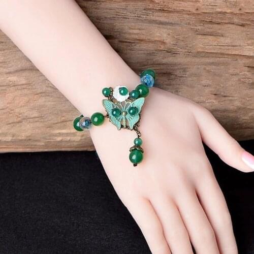 Jade Stone Jadeite Emerald Butterfly Bracelet Charm Jewellery Fashion Accessories Green Chinese Carved Amulet Gifts for Women