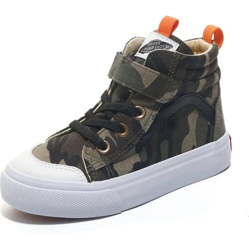 2021 Autumn New Camouflage Style Boys and Girls Childrens Canvas Shoes High-top Childrens Flats Hot Fashion 25-37 All-match
